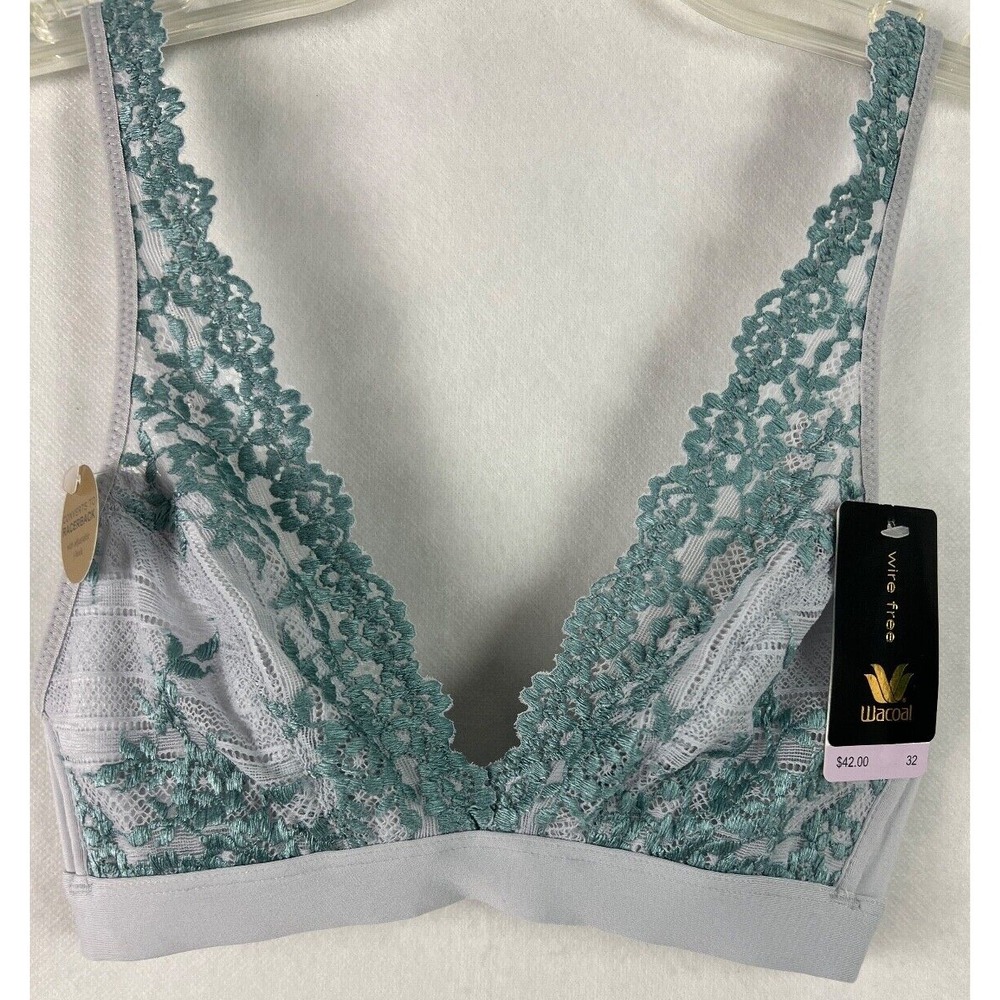 Wacoal Womens Bra Bralette Size 32 Embrace Lace 852191 Wirefree J Hook‎ Blue A70
